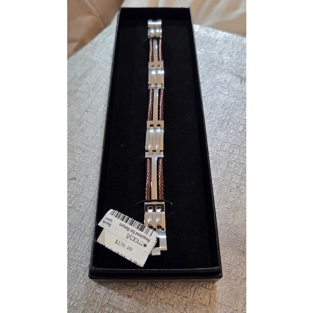 NWT Mens Stainless Steel Rose Gold Tone Cable Link Bracelet‎ NWT $170